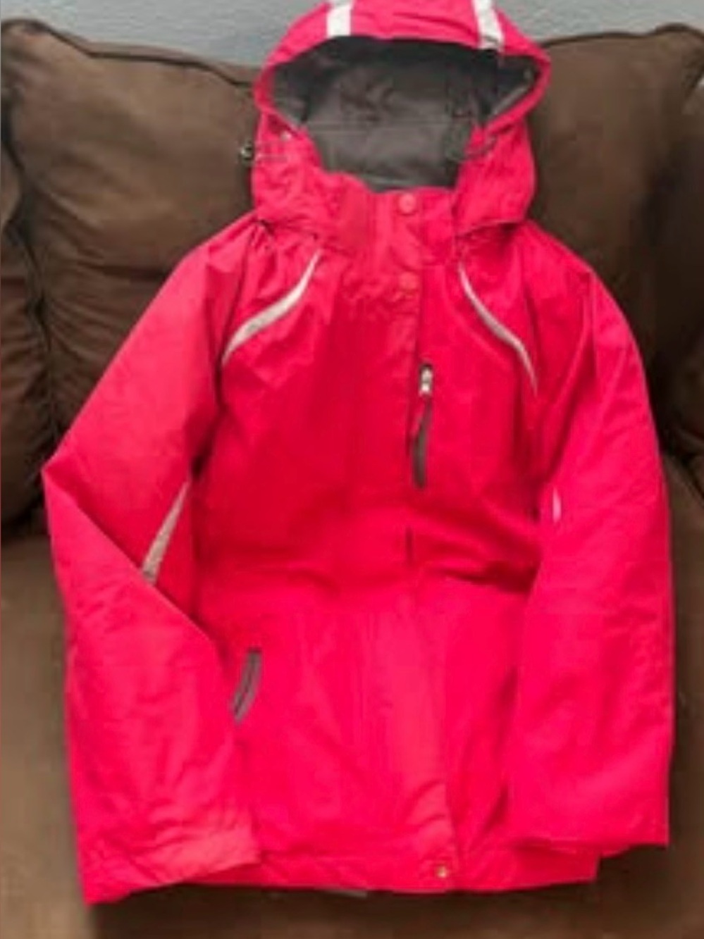 Ladies removable Faux Fur Lined Hooded Jacket in Bright Pink size L